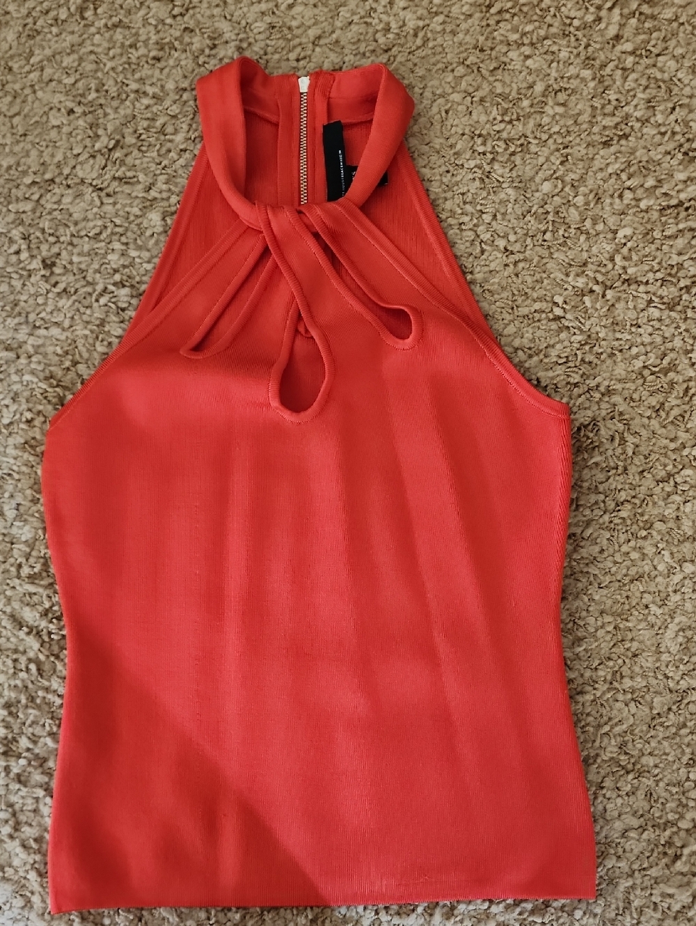 White House Black Market Coral-Red Halter Camisole with Neck Keyhole